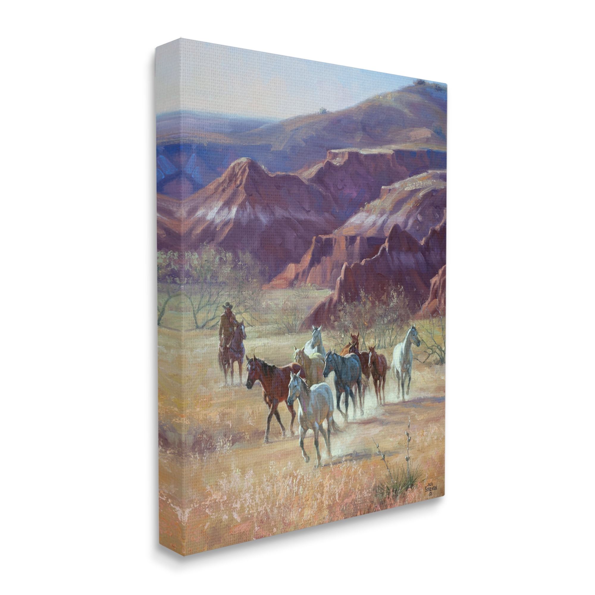 Stupell Industries Horses in Canyon Landscape Animals & Insects Painting Gallery Wrapped Canvas Print Wall Art, 36 x 48