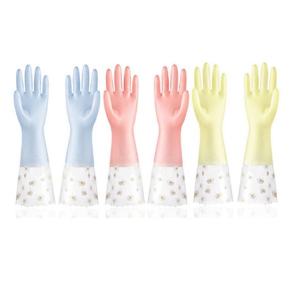 Dishwashing Cleaning Gloves 3 Pairs - Reusable Rubber Gloves 42CM