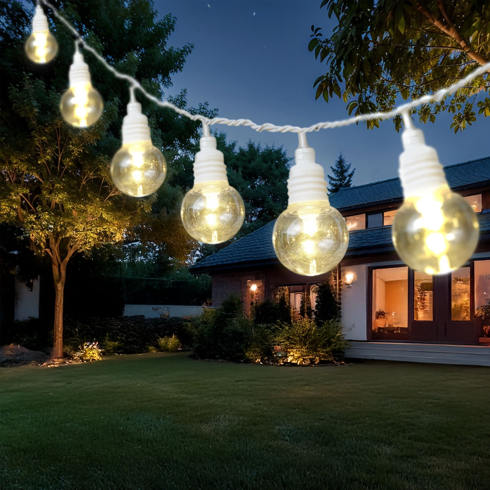 Mainstays 50-Count Warm White LED Plastic Globe Outdoor String Lights with White Wire