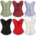 thumbnail image 1 of Women's Vintage Palace Shapewear Bustiers Corsets Satin Boned Lace Up Strapless Overbust Corset Bridal Bodysuit, 1 of 4