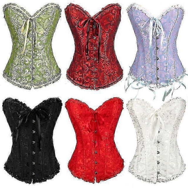 Women's Vintage Palace Shapewear Bustiers Corsets Satin Boned Lace Up Strapless Overbust Corset Bridal Bodysuit