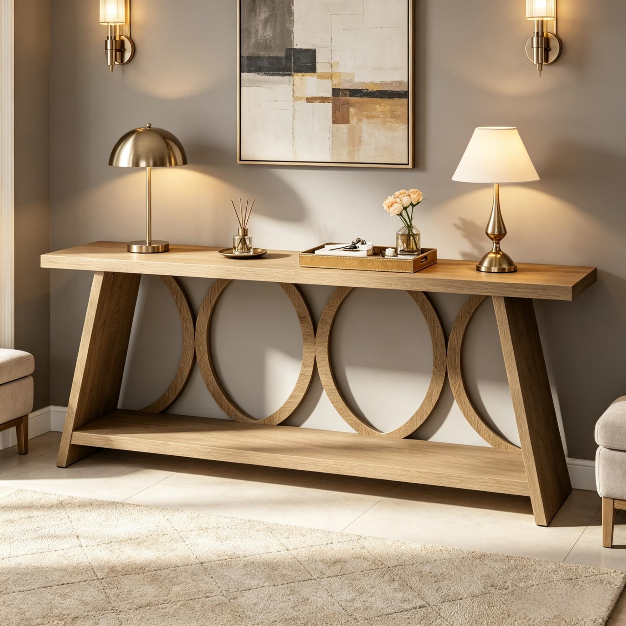 70.9 Inch Farmhouse Sofa Table with 2 Tier Shelf