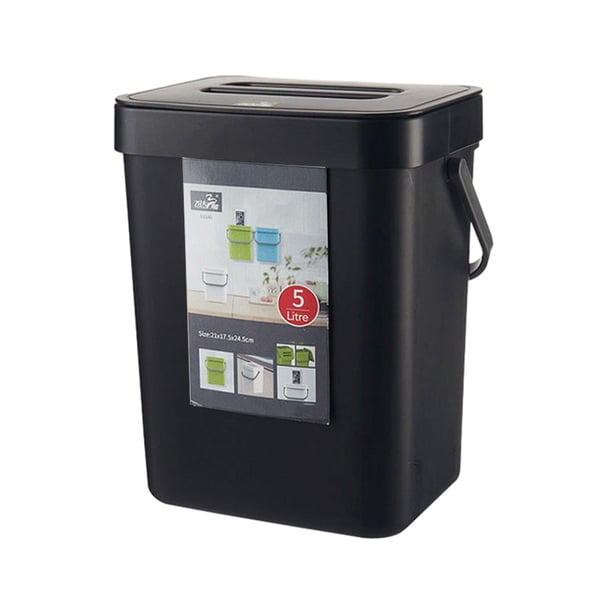 Toystoory Bote de basura montado en la pared no perforado para una conveniente eliminación de basura y manija para facilitar el movimiento Botes Suministros de limpieza para el hogar negro 5L