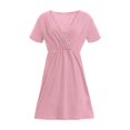 thumbnail image 4 of WZXFASHION Robe de Maternité Midi Décontractée pour Femmes à Col en V, Ligne A, Évasée, Portefeuille, Robe de Maternité pour Séance Photo WomenRobes Rose m, 4 of 4