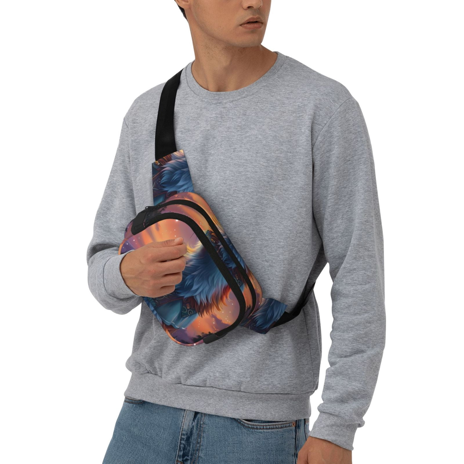 Picia Starry Sky Meditating Fox Print Square Double-Layer Waist Bag Mini Adjustable Waist Belt Bag Exercise Running Travel Hiking