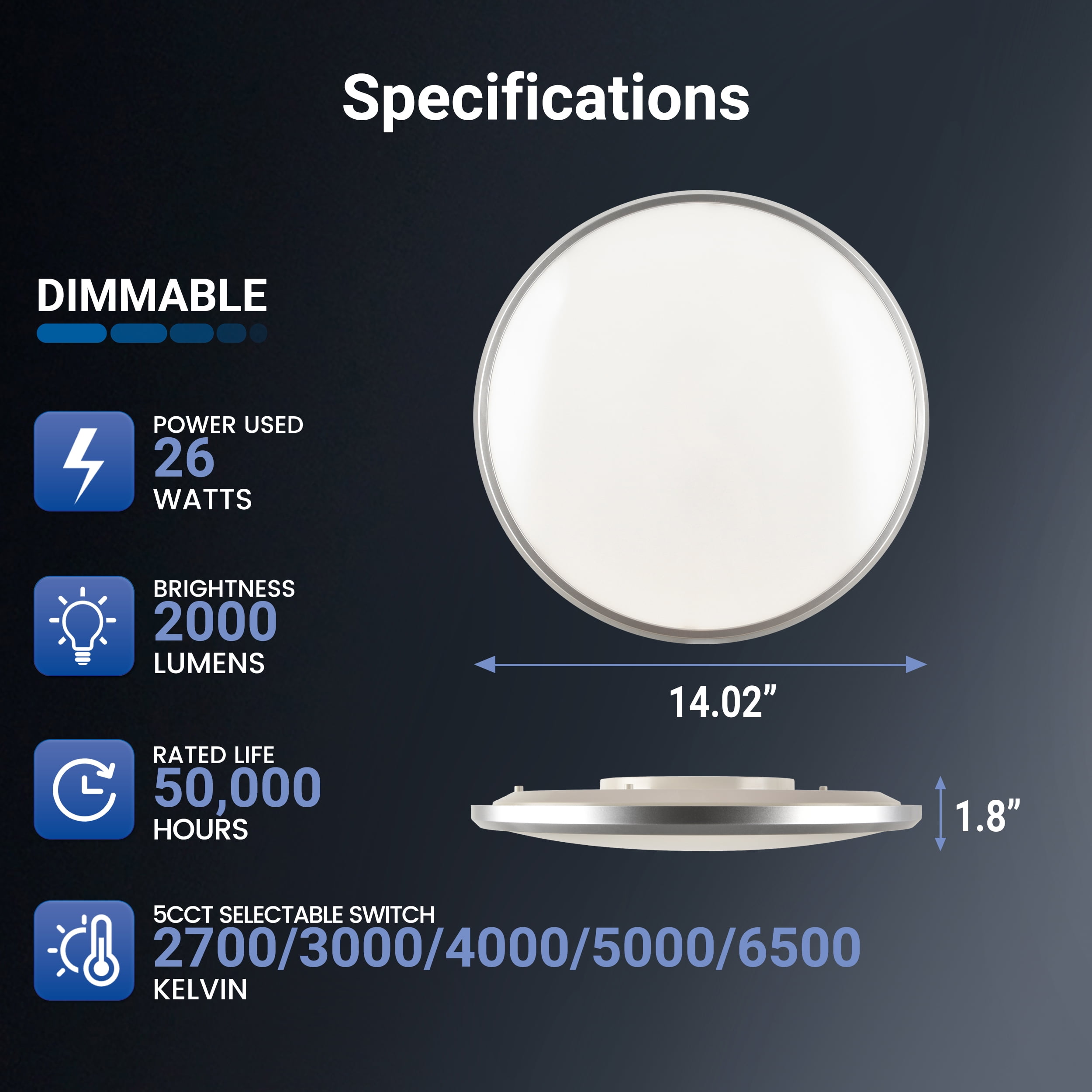 Mainstays 14 Inch Flush Mount LED Ceiling Light with 5CCT Selectable Color Temperatures (2 Pack)