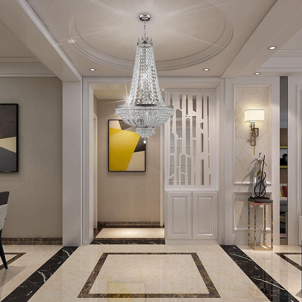 Luxury Crystal Chandelier, French Empire Crystal Ceiling Chandelier LED Hanging Lighting Home Decor Lamp for Living Room Bedroom Foyer