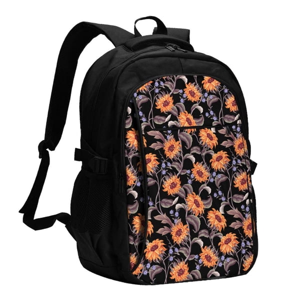 Balery Sunflowers Mochila con carga USB para hombre y mujer - Mochila impermeable y antirrobo para laptop con puerto USB para viajes, trabajo