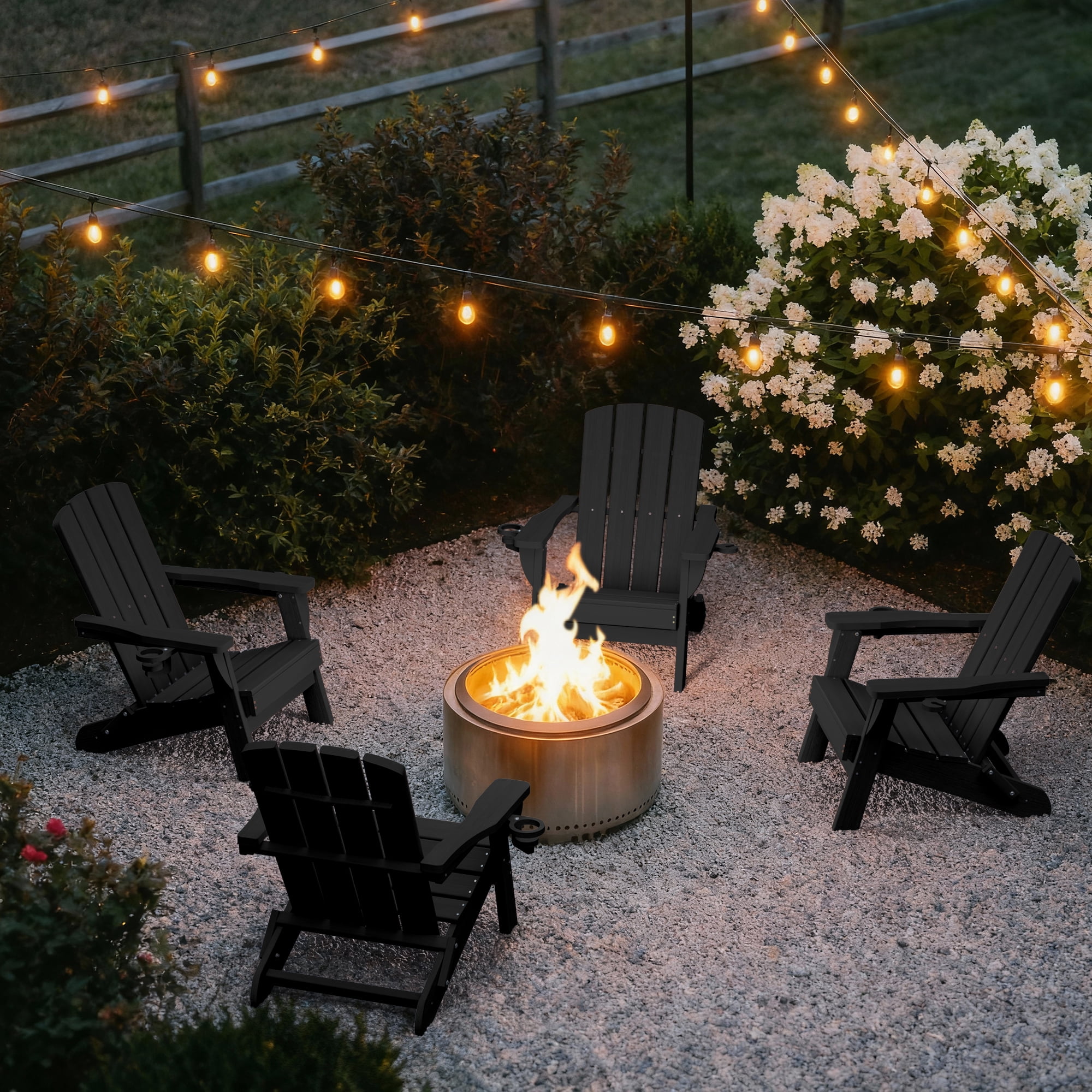 SUUNYN Folding Adirondack Chairs Set of 4, HDPE Patio Chairs, Black