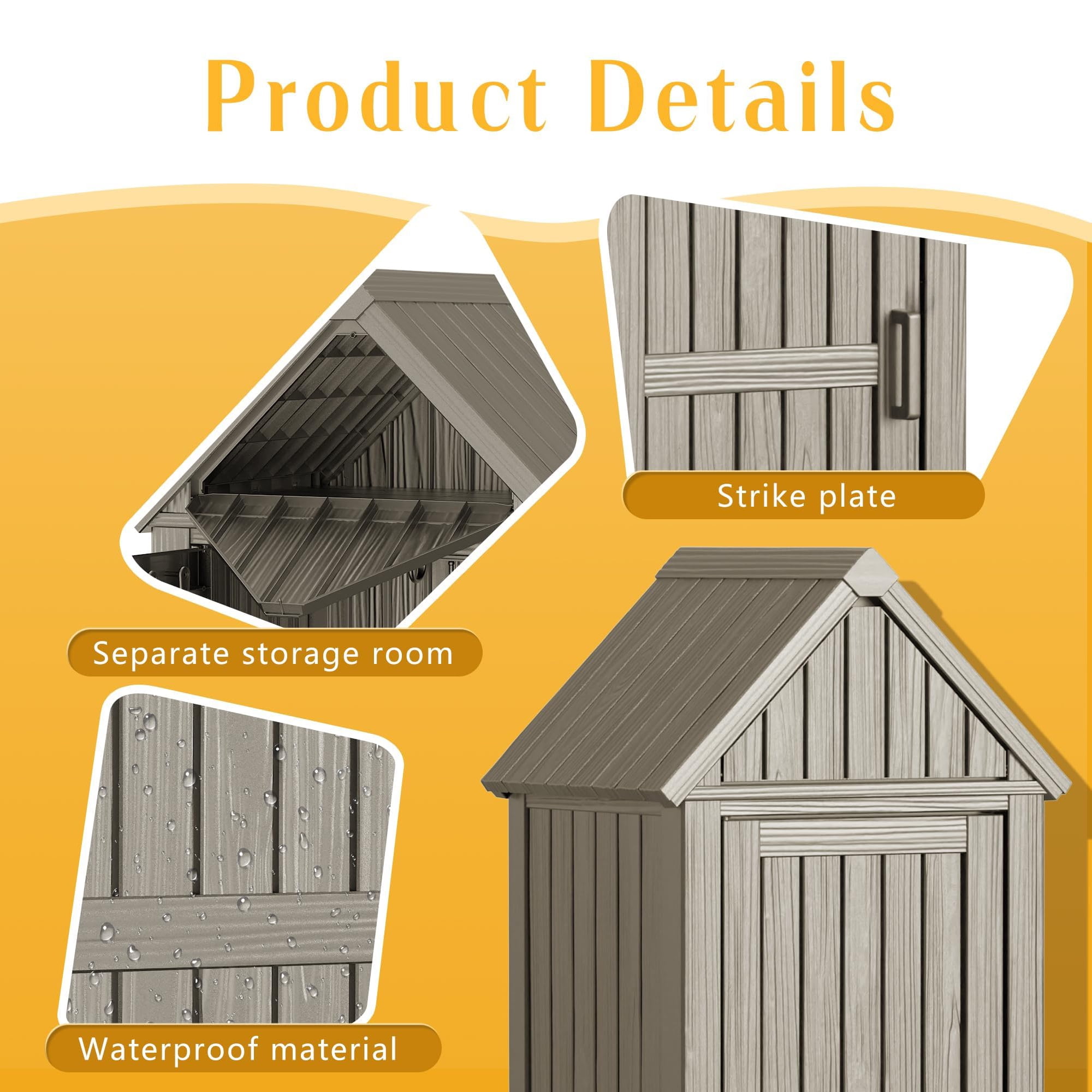 EasyUp Outdoor Storage Shed, Waterproof Resin Garden Tool Shed, Heavy-Duty Weather-Resistant Cabinet for Patio, Backyard, or Garage