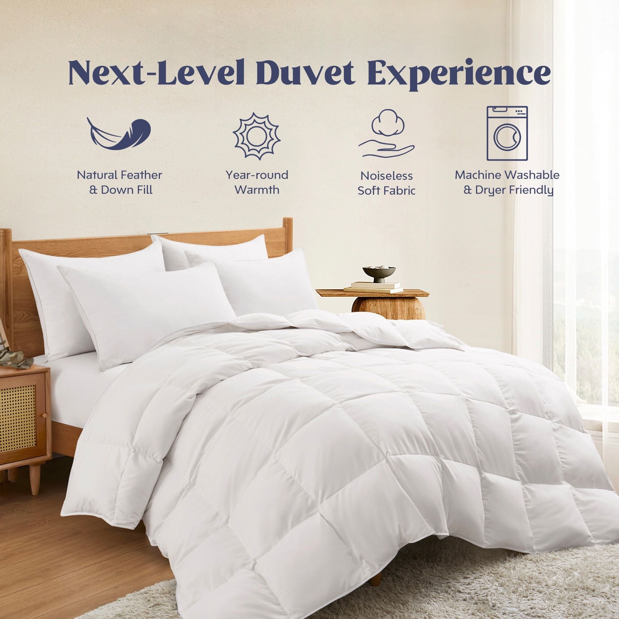 Peace Nest White Goose Feather Down Comforter Duvet Insert Ultra Soft Cover Medium Weight King Walmart Business Supplies