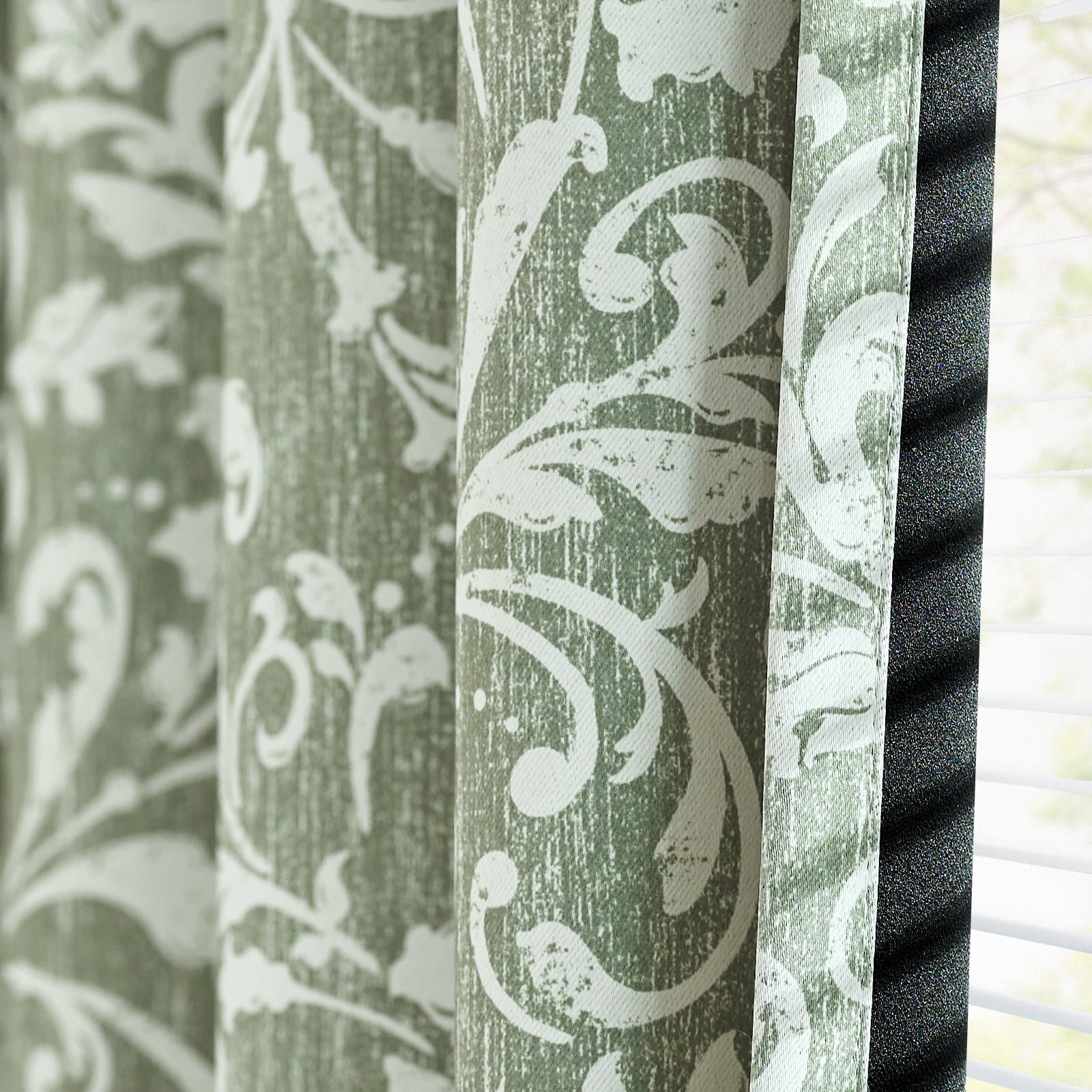 Curtainking 100% Blackout Curtains for Bedroom Green Scroll Floral Window Curtains Grommet Thermal Insulated Drapes for Living Room Farmhouse Vintage Window Treatments Set 84 Inch Length 2 Panels