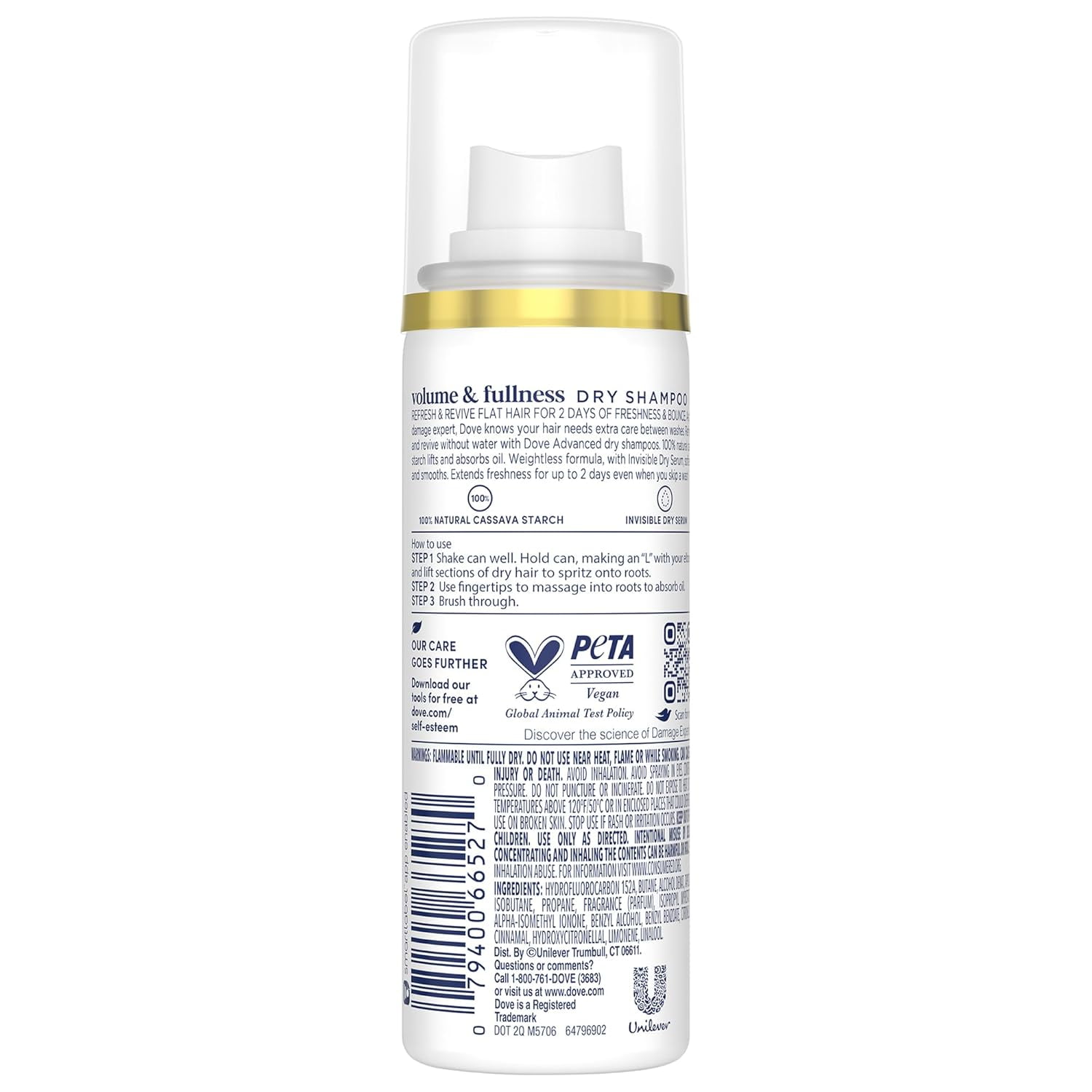 Dove Advanced Dry Shampoo, Travel-Size, Volume & Fullness, 6-Pack, Travel Essentials, 1.15 Oz Ea