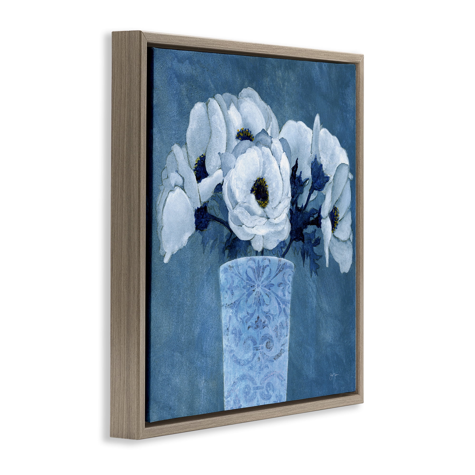 Stupell Industries Patterned Vase Flowers Plants & Flowers Painting Brown Floater Framed Canvas Art Print Wall Art, 18 x 18