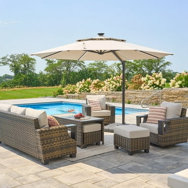 Better Homes & Gardens 11' Gray Octagonal Outdoor Cantilever Offset Patio Umbrella and Weighted Base