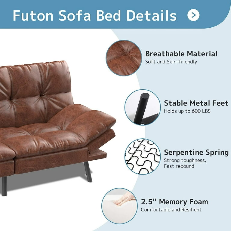 Futon Sofa Bed – Sleeper Convertible Futon Couch, Memory Foam