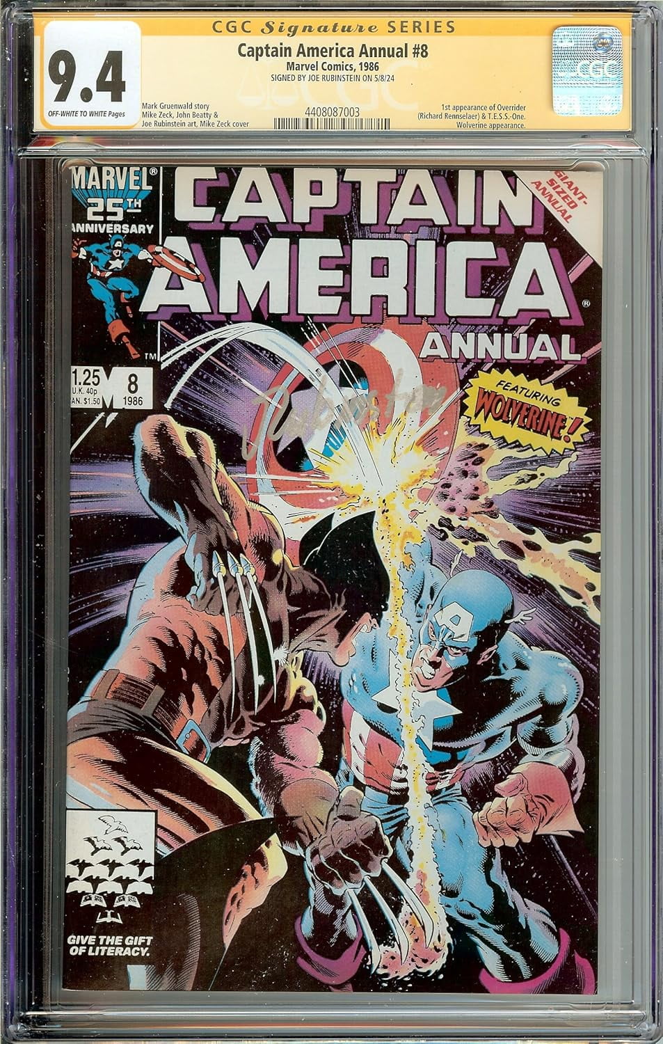 Captain America Annual #8 CGC 9.4 Signed Joe Rubinstein Wolverine Appearance