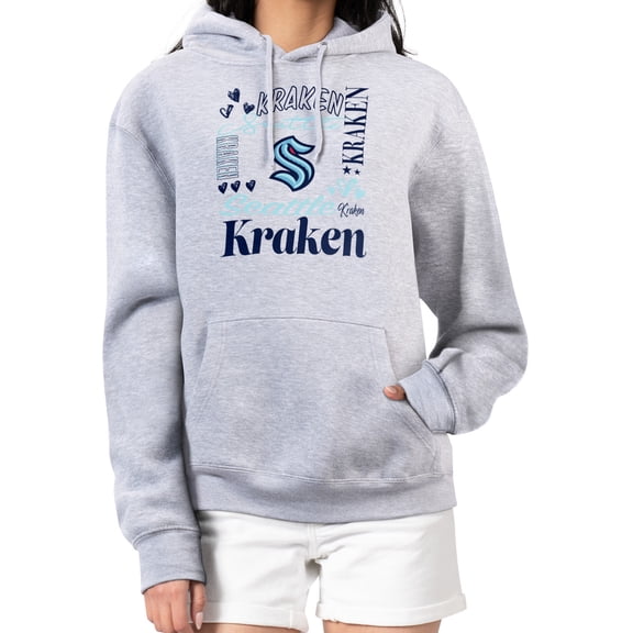 Women's G-III 4Her by Carl Banks Heather Gray Seattle Kraken Collage Team Graphic Tri-Blend Fleece Pullover Hoodie