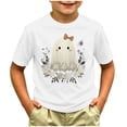 thumbnail image 2 of felwors Girls Ghost Graphic Halloween T-Shirt Kids Black Cat Flower Print Shirt Spooky Season Tee Short Sleeve Fall Tops(White,12-13 Years), 2 of 4