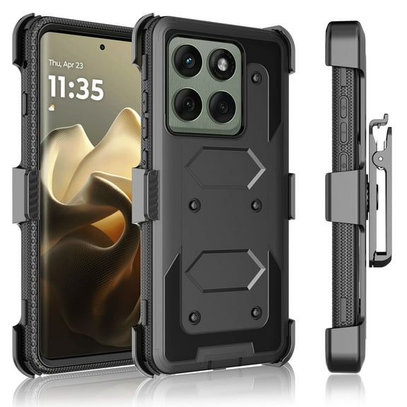 Tekcoo for Motorola Moto Edge 2025 Case with Belt-Clip Holster, Military Grade Full Body Protection Heavy Duty Shockproof Rugged Phone Case with Kickstand Cover for Motorola Edge 2025 - Black