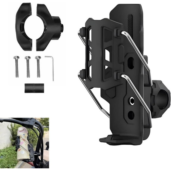 Adaptive Cycling Bottle Holder, 360° Rotatable Motorcycle Bottle Holder, Automatic Clamping for 2" to 3" Cups, Adjustable Handlebar & Crash Bar Mount Cup Holders for Bicycle (Black)Z