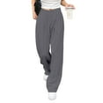 thumbnail image 4 of Pantalones anchos de color liso para mujer - Pantalones de traje de cintura alta con cintura elástica - Mezcla de poliéster y spandex, dos bolsillos, ideales para la oficina y para looks informales, 4 of 5
