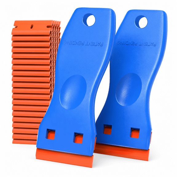 Plastic Razor Scraper 2 Pack - 100 Pcs Plastic Blades, Non-Scratch Adhesive Remover for Car Window & Kitchen