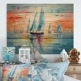 thumbnail image 2 of Designart "Sailboat Abstract Coastal Euphony III" Sailing Boat Print on Natural Pine Wood, 2 of 5