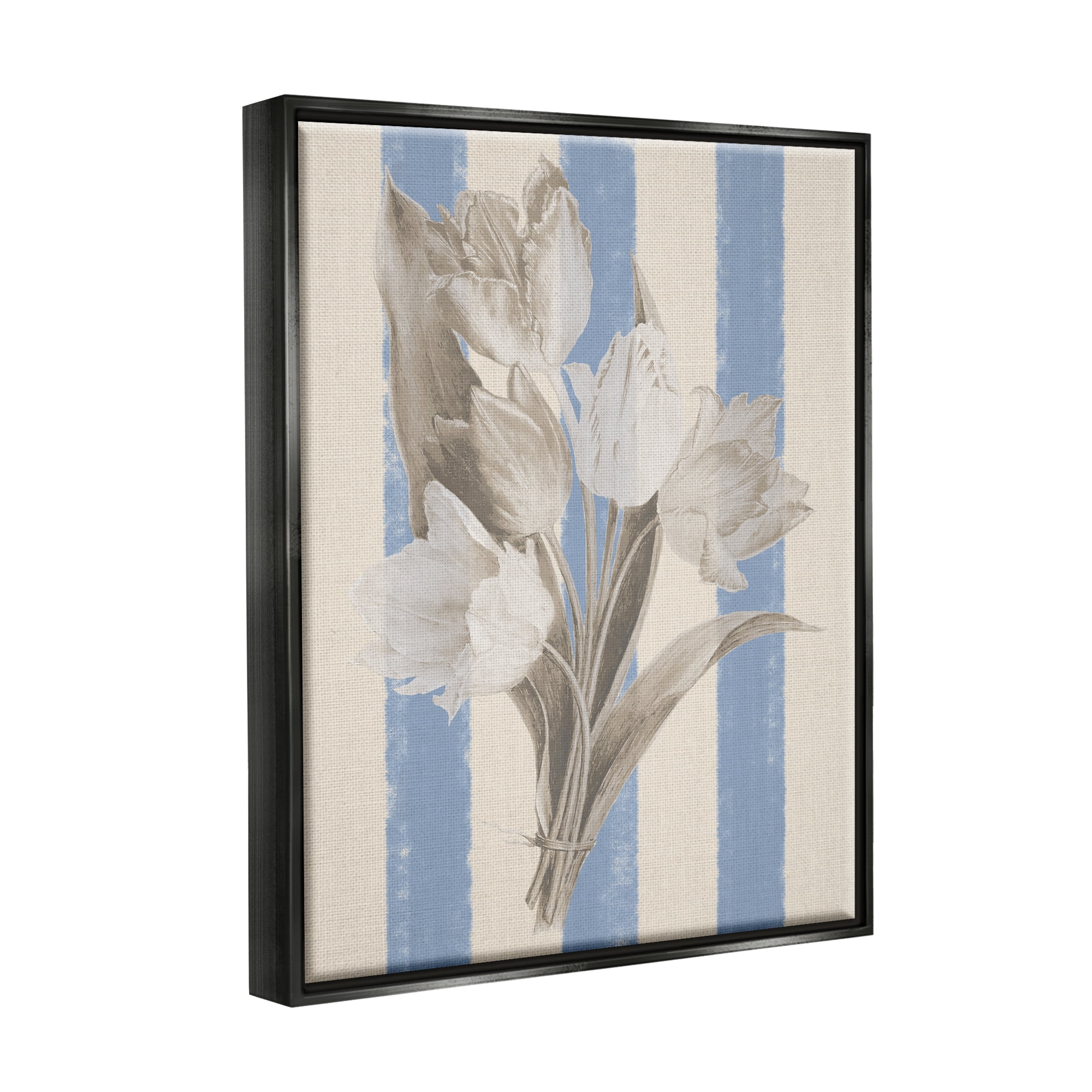 Stupell Industries Tulip Bundle on Stripes Botanical & Floral Painting Black Floater Framed Canvas Art Print Wall Art, 25 x 31