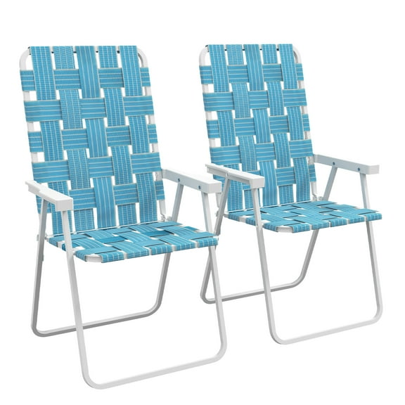 Set of 2 Patio Folding Chairs, Classic Outdoor Camping Chairs, Portable Lawn Chairs for Camping, Garden, Pool, Beach, Backyard w/ Armrests, Blue