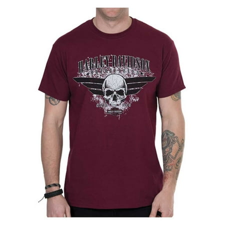 - Harley-Davidson Men's Military Skull Short Sleeve Crew-Neck Shirt - Dark Red, Harley Davidson