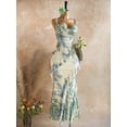 thumbnail image 4 of Women's Vintage Floral Print Draped Neck Layered Ruffle Hem Maxi Dress, Vacation Summer Style, 4 of 6