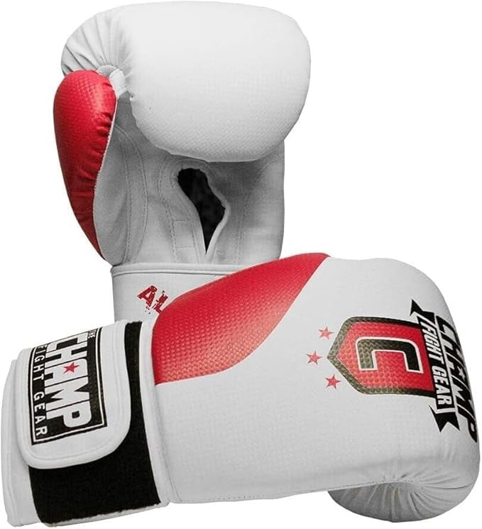 The Champ Fight Gear Alpha Series Boxing Gloves with Wrist Support for Boxing Kickboxing Muay Thai Training or Sparring Punching Bag Mitts,Red/White, 12Oz