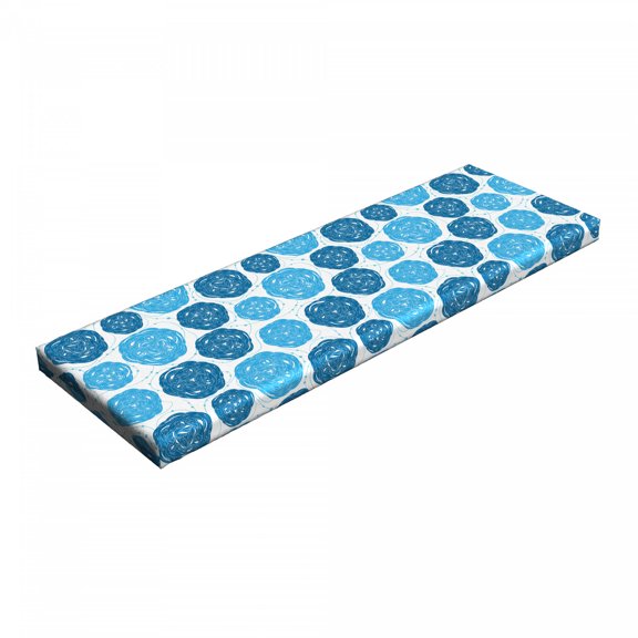 Abstract Bench Pad, Blue Toned Shapes with Stripes and Dots Creative Retro Style Illustration, HR Foam Cushion with Decorative Fabric Cover, 45" x 15" x 2", Blue and Pale Blue, by Ambesonne