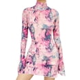 thumbnail image 1 of Robes d'Été pour Femmes 2025 Dames Imprimé en Maille Col Rond Manches Côté Ouvert Robe d'Été Rose Vif S, 1 of 5