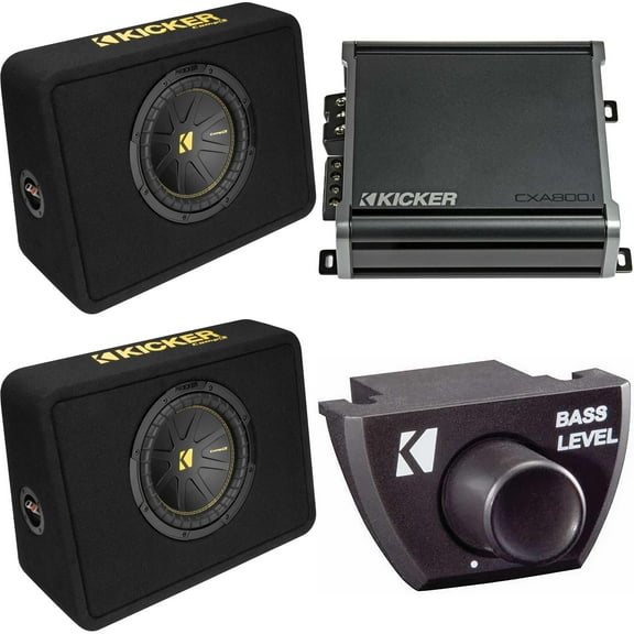 Kicker (2) 10 Inch Comp Truck Bass Package 50TCWC104 with 46CXA8001, Bass Knob Bundle