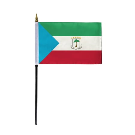 AGAS Equatorial Guinea Flag 4x6 inch - 11" Plastic Pole 100% Polyester Stitched Edges Equatorial Guinean National Mini Flag on a Stick