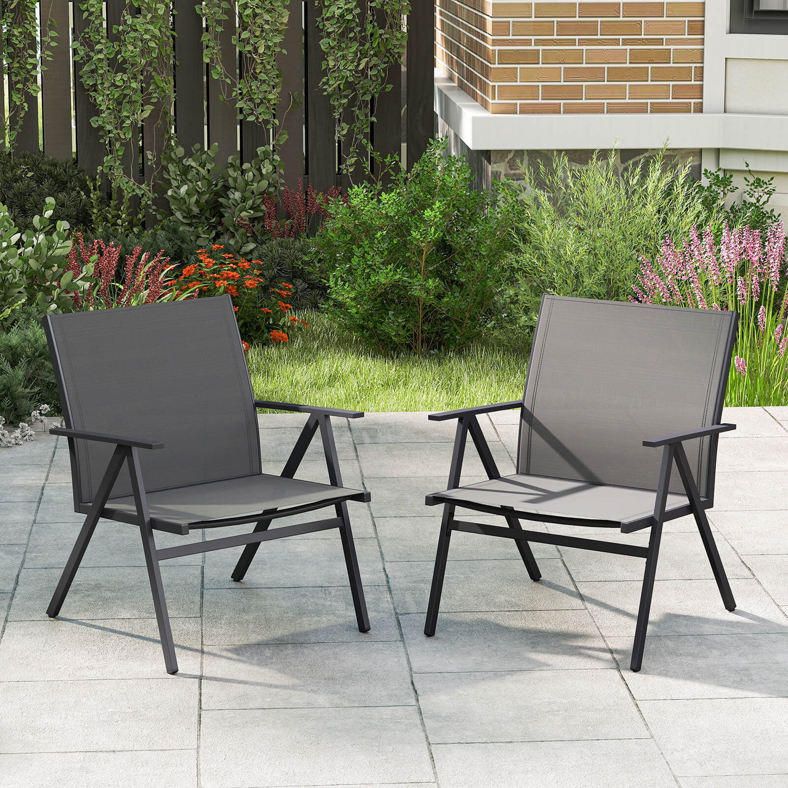 Costway Patio Chairs Set of 4with Breathable Mesh Fabric and Metal Frame 350LBS Capacity