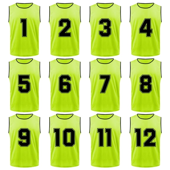 TOPTIE 12 Pack Numbered Scrimmage Team Practice Pinnies Mesh Jerseys Vests Pinnies (#1-12)