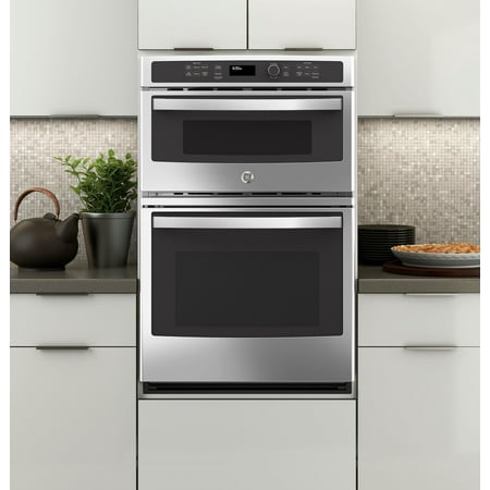 GE - 27" Single Electric Wall Oven with Built-In Microwave - Stainless Steel