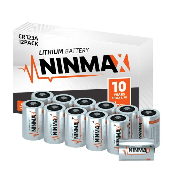 Batería de litio NINMAX CR123A 3V 1700mAh de alta potencia, paquete de 12