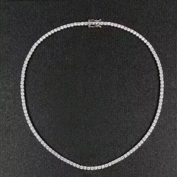 14CT Round Cut Lab Created Diamond 3MM Tennis Necklace 14K White Gold Plated 18"