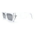 thumbnail image 6 of Narrow Rectangle Flat Top Horn Rim Thick Temple Plastic Sunglasses Clear - Silver Mirror, 6 of 8