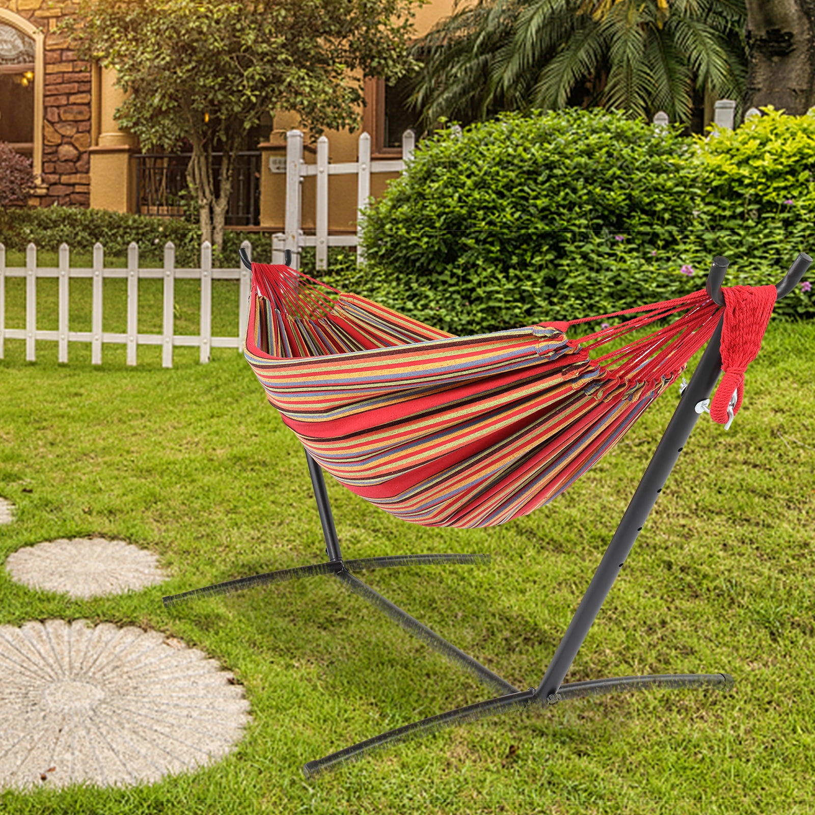 Double Hammock with Stand, Max 330 Lbs, Portable Hammock with Removable Steel Stand, Rope with