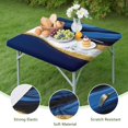 thumbnail image 4 of Blue and Gold Marble Glitter Waves Pattern Square Fitted Tablecloth with Elastic Edge,Square Table Cover,Washable Elastic Table Cover for Home Kitchen Party Decor 34"x34", 4 of 6