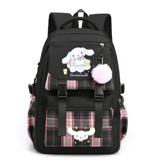 Roffatide Anime Cinnamoroll Print Business Casual Laptop Shoulders Backpack Hiking Travel Rucksack Daypacks 17 Inch Black D (With Cute Pendants)