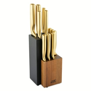 Thyme & Table 12-Piece Acacia Wood & Gold Knife Block Set
