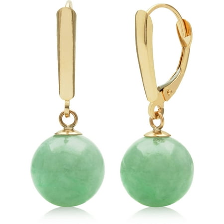 10mm Dyed Green Jadeite 14kt Yellow Gold Leverback Earrings