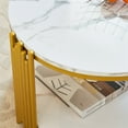 thumbnail image 3 of Round Coffee Table, Modern Round Faux Marbling Table with Sturdy Metal Legs, Rustic Circle Sofa Table for Living Room, Small Spaces, Home Furniture, 3 of 7