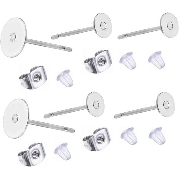 300 Pieces Stainless Steel Earrings Posts Flat Pad,200 Pieces Bullet Earring Backs,100 Pieces Butterfly Earring Backs,Total 600 Pieces (600 Silver)